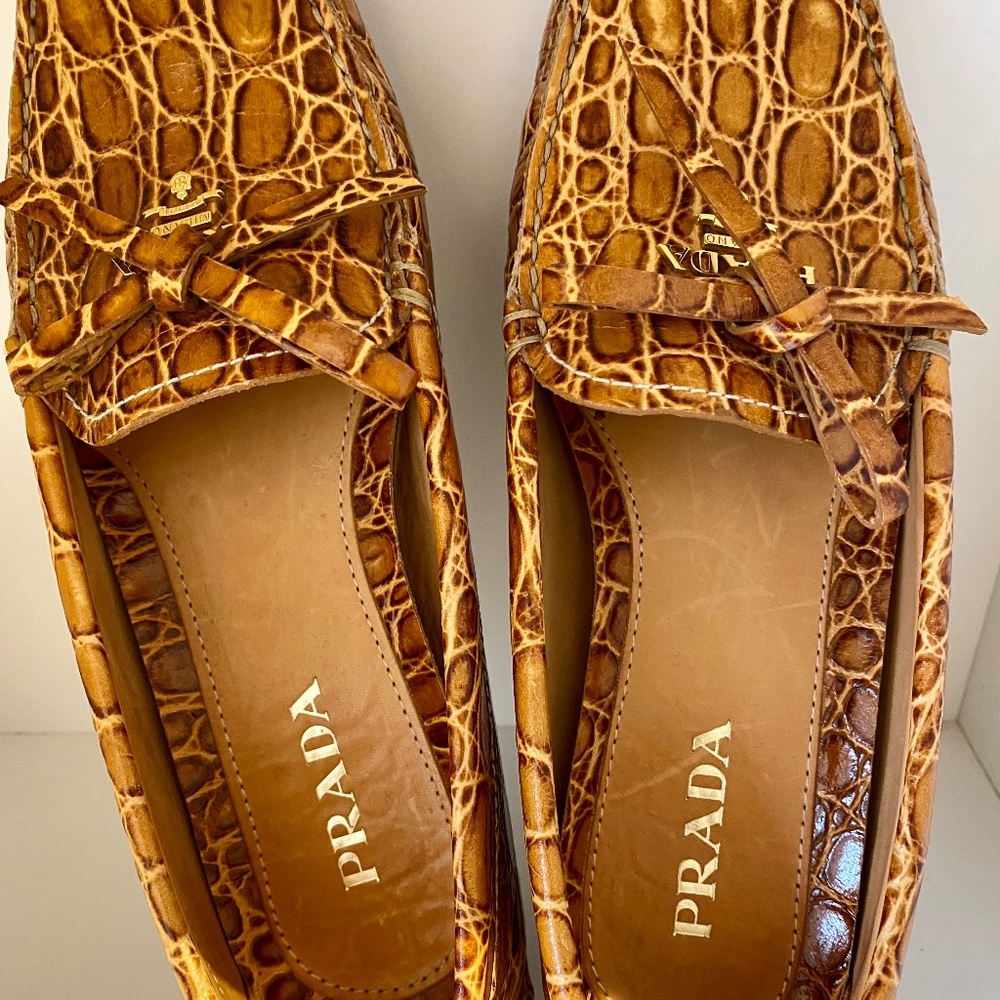 Prada animal print driving loafers